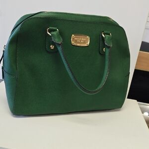 MICHAEL Michael Kors Green Saffiano Satchel with Gold Hardware